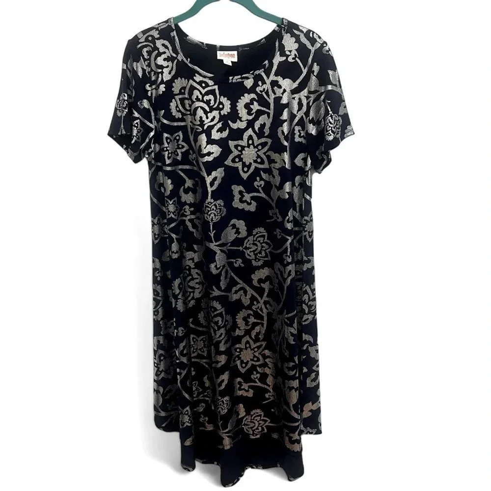 LuLaRoe Elegant Collection Carly high low dress blue with silver floral size S